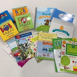 Pre-K homeschool. Bob books and the Good and the beautiful Pre-K course book.